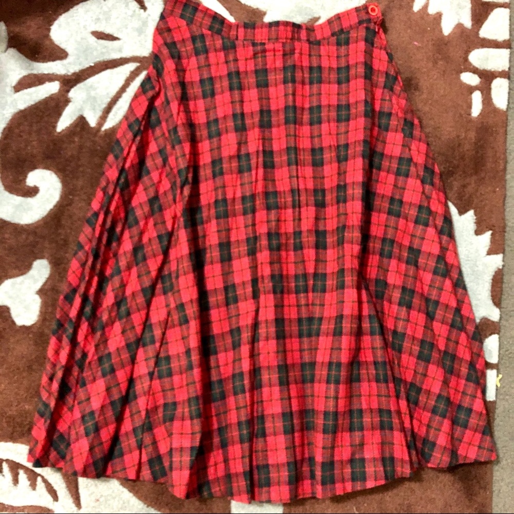 Vintage plaid red wool skirt